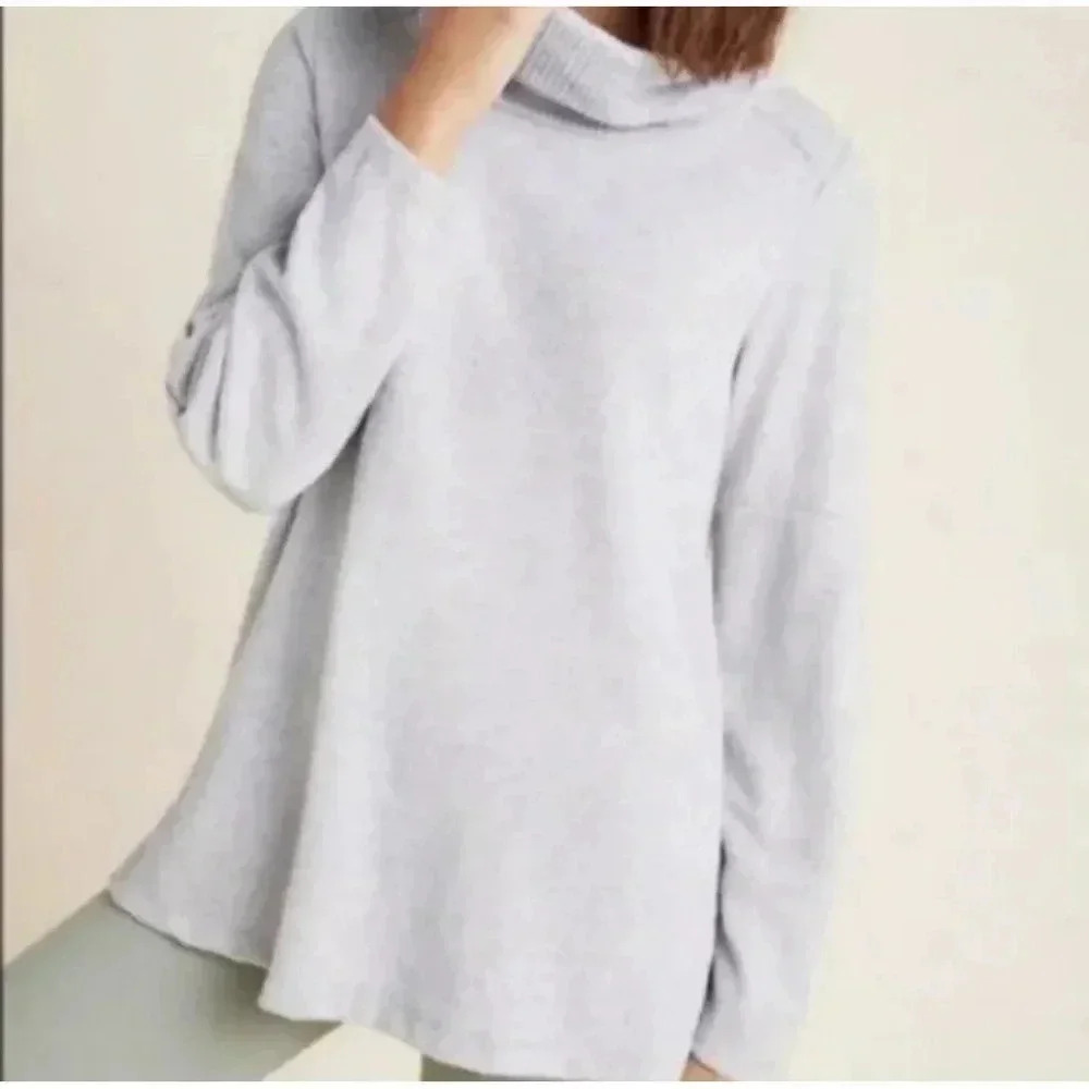 Anthropologie Saturday Sunday Gray Cream Ribbed Cowl Neck Sweater Size Small
